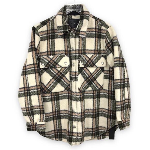 BLANKNYC Flannel Shacket S Plaid Oversize Button Front Collared Pockets Snap NWD - Picture 1 of 7